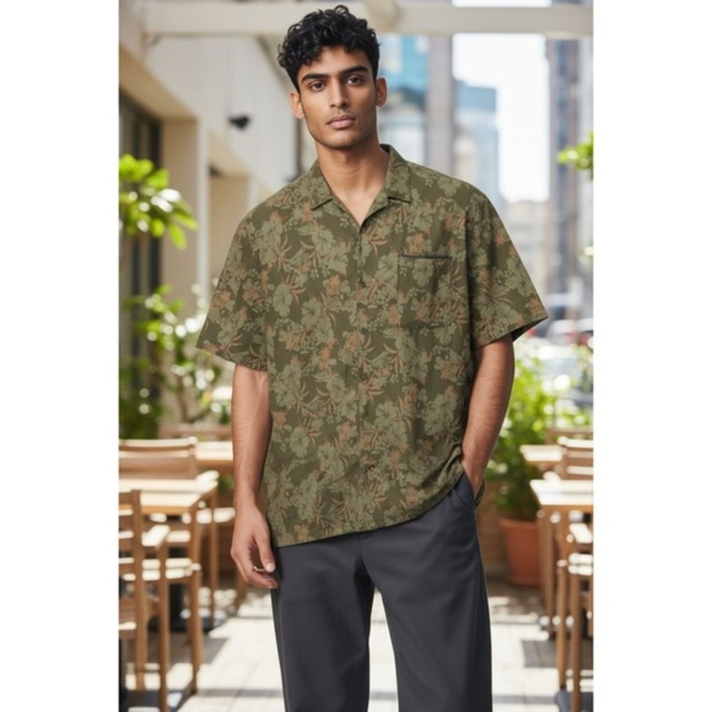 MUTUAL WEAVE Olive Green Hawaiian Short Sleeve Button-Down Shirt 2XLT